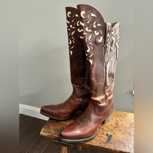 EUC ARIAT HACIENDA Equestrian Western Leather Brown Underlay Cowgirl Boots, 9 - Picture 16 of 16